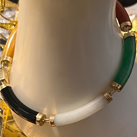 14K Gold Multi Jade Link Bracelet - Picture 3 of 12